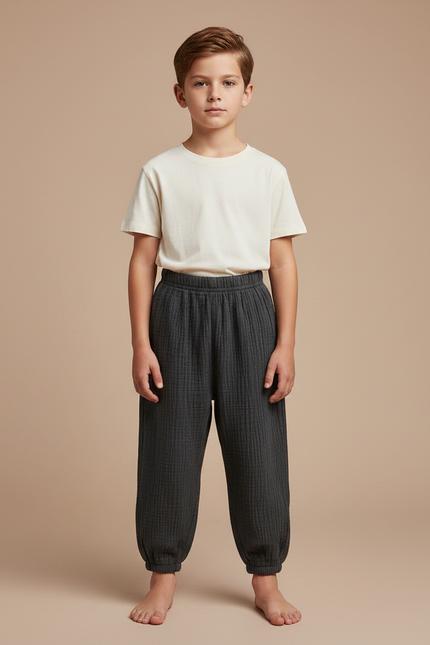 Pantalon Chinois Gris Coton Plissé Ample Enfant