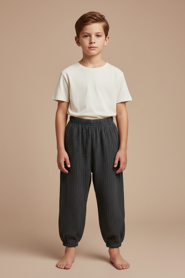 Pantalon Chinois Gris Coton Plissé Ample Enfant