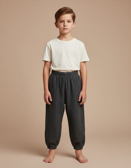 Pantalon Chinois Gris Coton Plissé Ample Enfant
