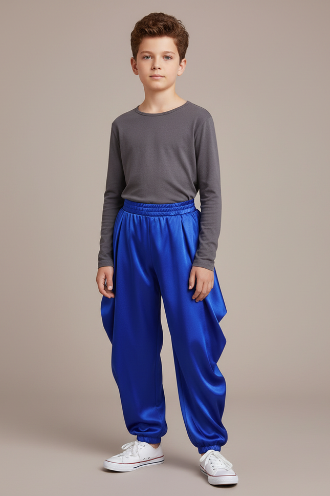Pantalon Chinois Bleu Satiné Ample Harem Garçon