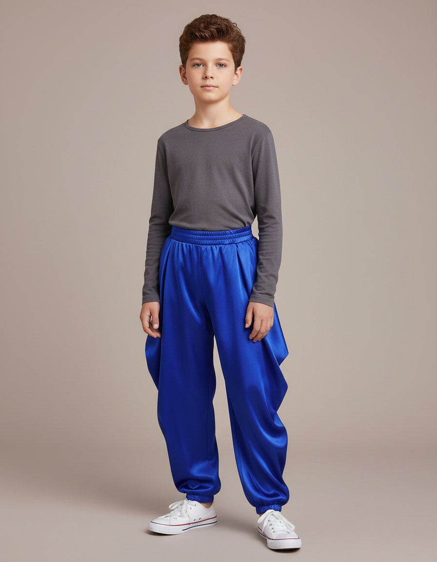 Pantalon Chinois Bleu Satiné Ample Harem Garçon