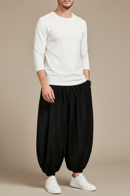 Pantalon Chinois Noir Ample Harem Homme Décontracté - Coton