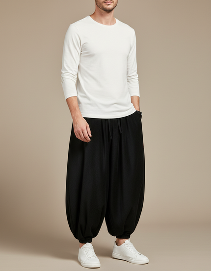 Pantalon Chinois Noir Ample Harem Homme Décontracté - Coton