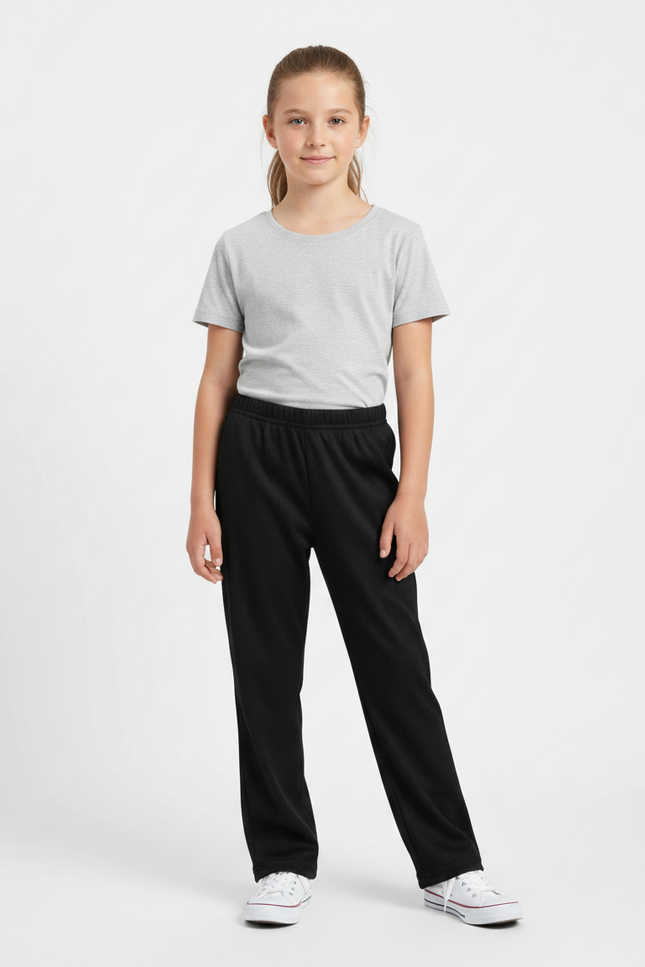 Pantalon Chinois Noir Côtelé Ample Fille - Cordé