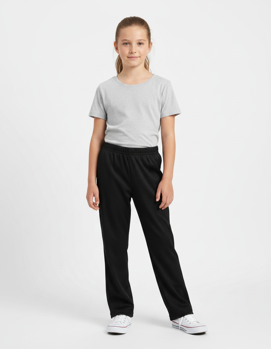 Pantalon Chinois Noir Côtelé Ample Fille - Cordé