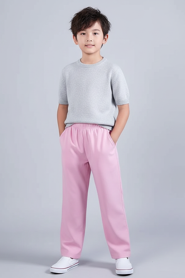 Pantalon Chinois Rose Ample Élastique Enfant Décontracté - Polyester