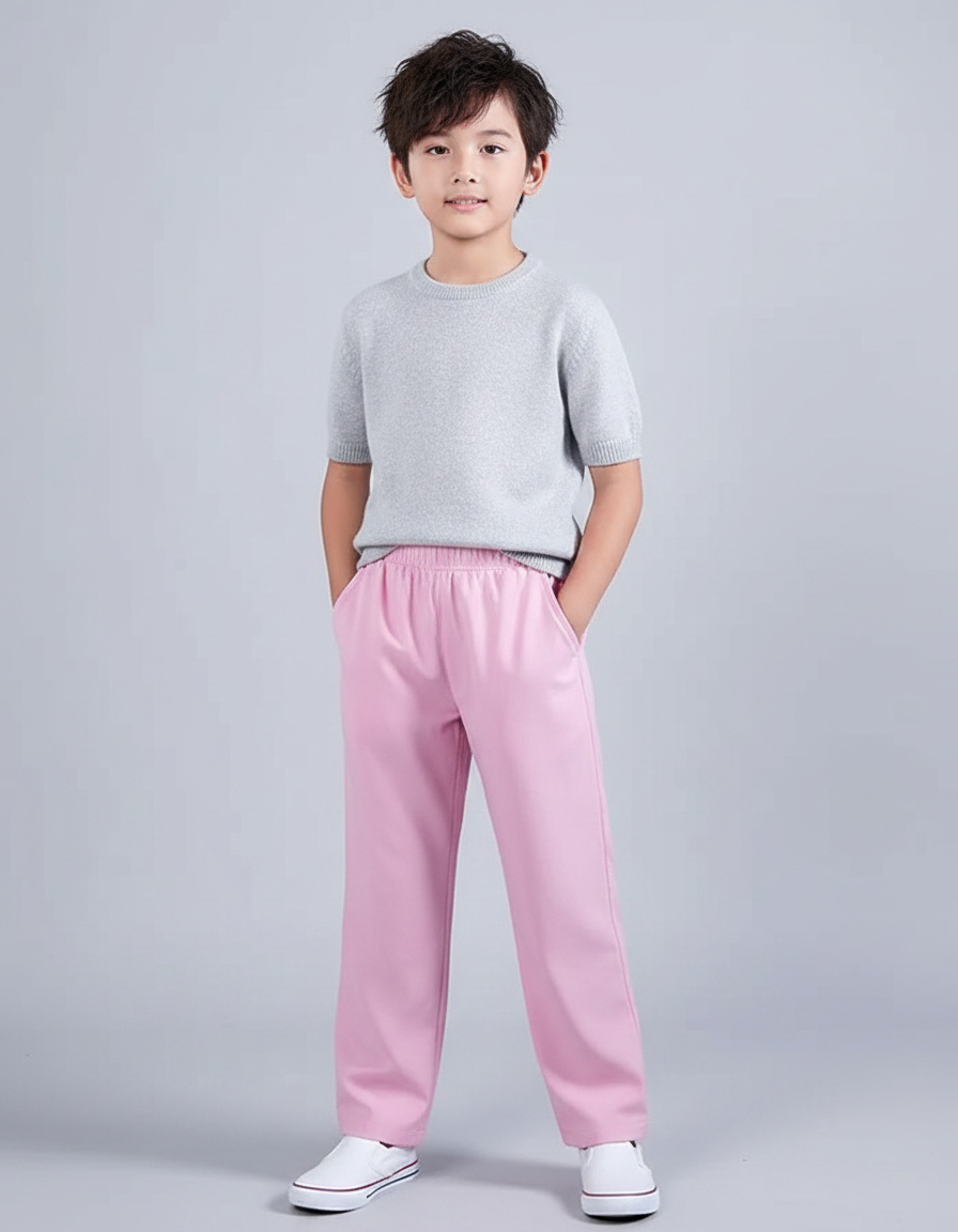 Pantalon Chinois Rose Ample Élastique Enfant Décontracté - Polyester