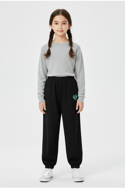 Pantalon Chinois Noir Côtelé Ample Confortable Fille Coeur - Cordé