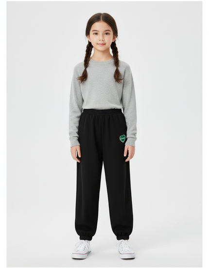 Pantalon Chinois Noir Côtelé Ample Confortable Fille Coeur - Cordé