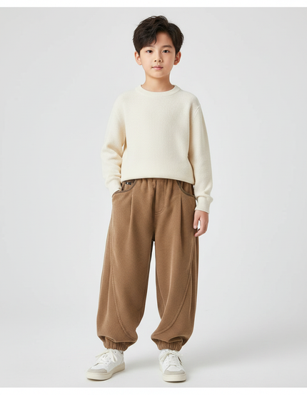 Pantalon Chinois Marron Côtelé Ample Décontracté Enfant - Cordé