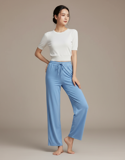 Pantalon Chinois Bleu Ciel Fluide Droit Élégant Femme - Viscose