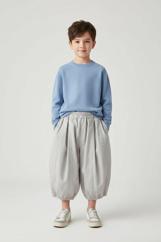 Pantalon Chinois Gris Ample Coton Enfant Garçon