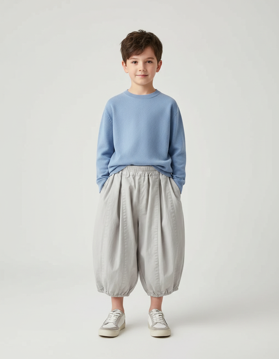Pantalon Chinois Gris Ample Coton Enfant Garçon