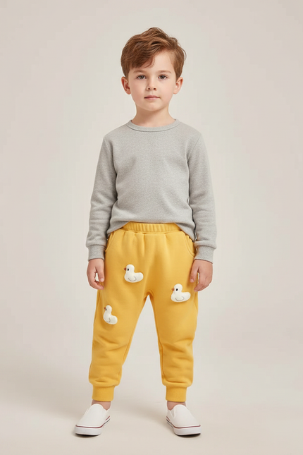Pantalon Chinois Jaune Canards Ample Molleton Enfant