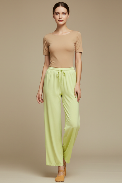 Pantalon Chinois Vert Clair Fluide Ample Femme - Viscose