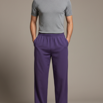 Pantalon Chinois Violet Ample Coton Confortable Unisexe - Molleton