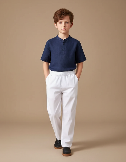 Pantalon Chinois Blanc Droit Décontracté Élastique Enfant - Lin