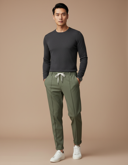 Pantalon Chinois Vert Kaki Droit Décontracté Cordon Homme - Polyester