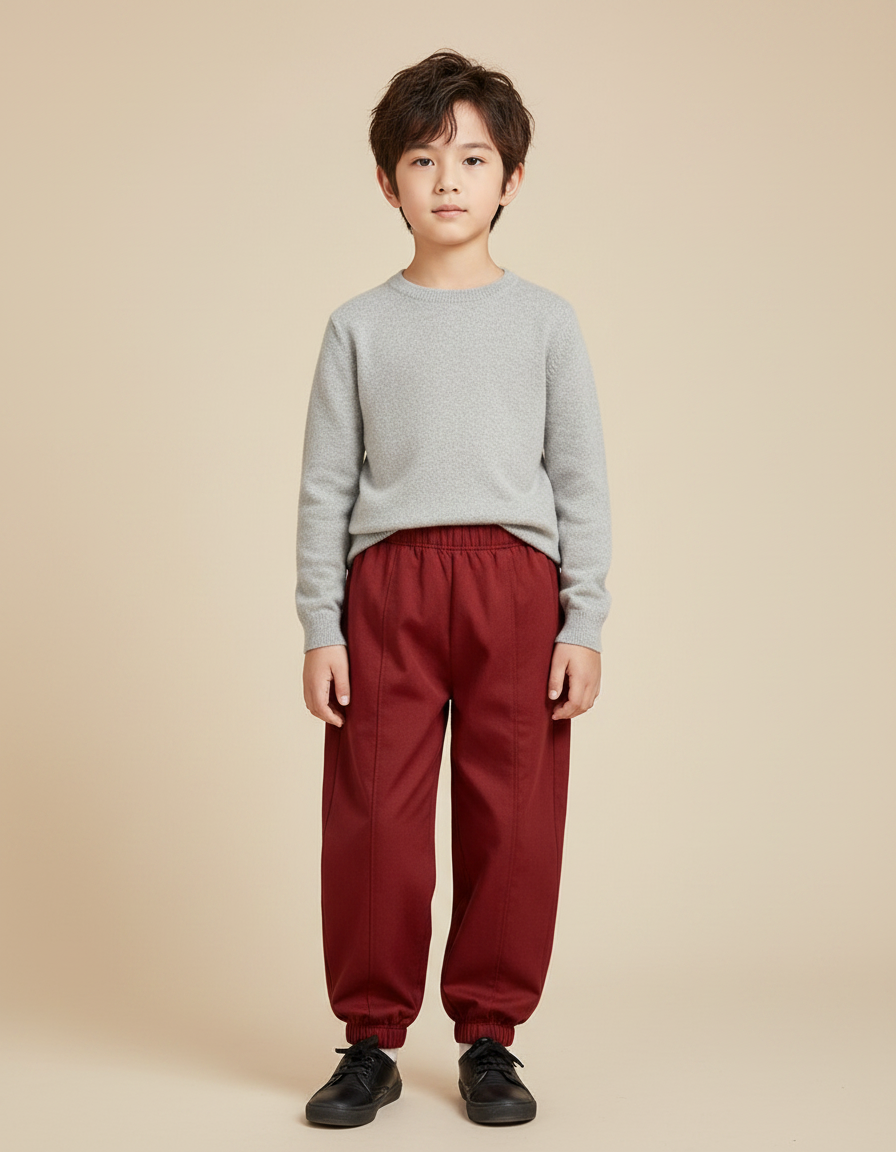 Pantalon Chinois Rouge Ample Hiver Élastique Garçon - Bordeaux Molleton