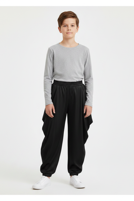 Pantalon Chinois Noir Satiné Ample Harem Garçon