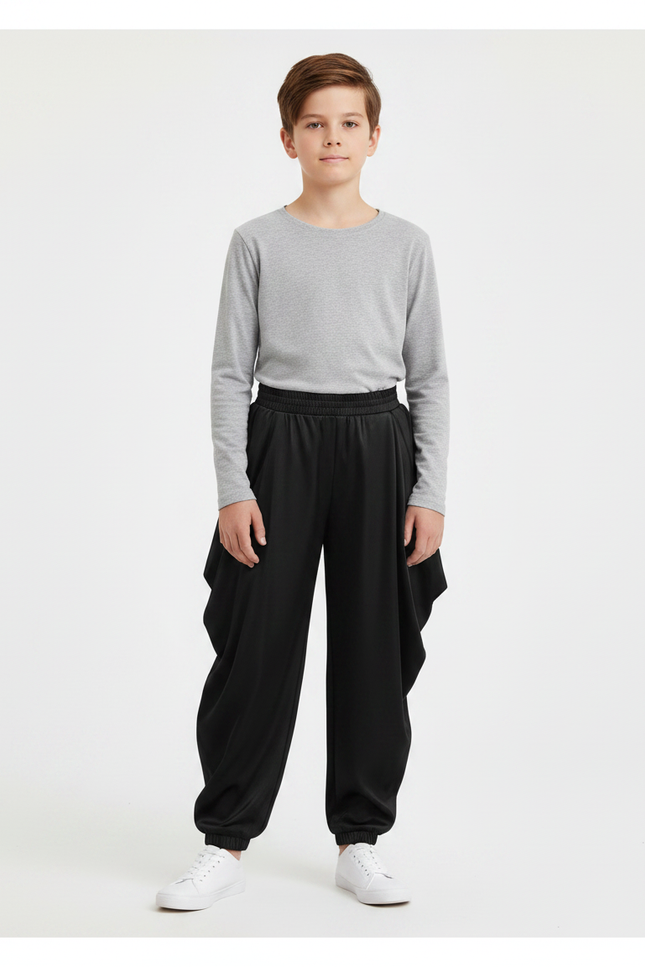 Pantalon Chinois Noir Satiné Ample Harem Garçon