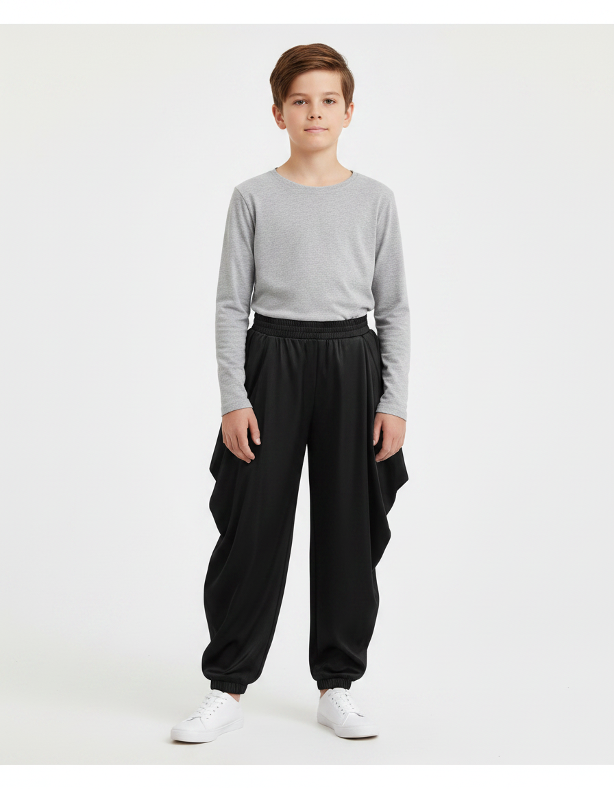 Pantalon Chinois Noir Satiné Ample Harem Garçon