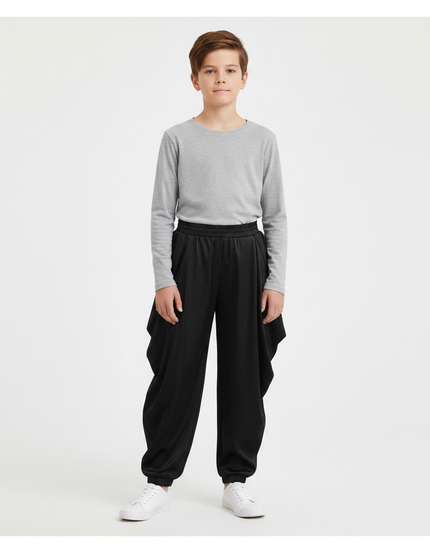 Pantalon Chinois Noir Satiné Ample Harem Garçon