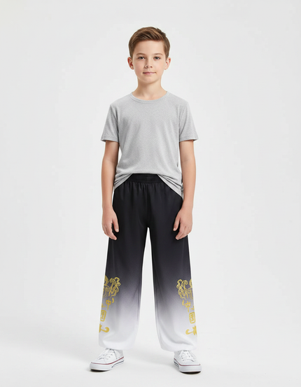 Pantalon Chinois Dégradé Noir Blanc Brodé Doré Ample Garçon - Multicolore Polyester