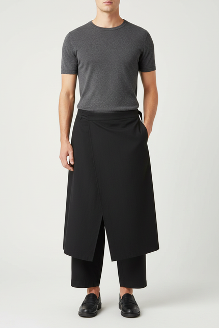 Pantalon Chinois Noir Droit Cropped Streetwear Décontracté - Polyester