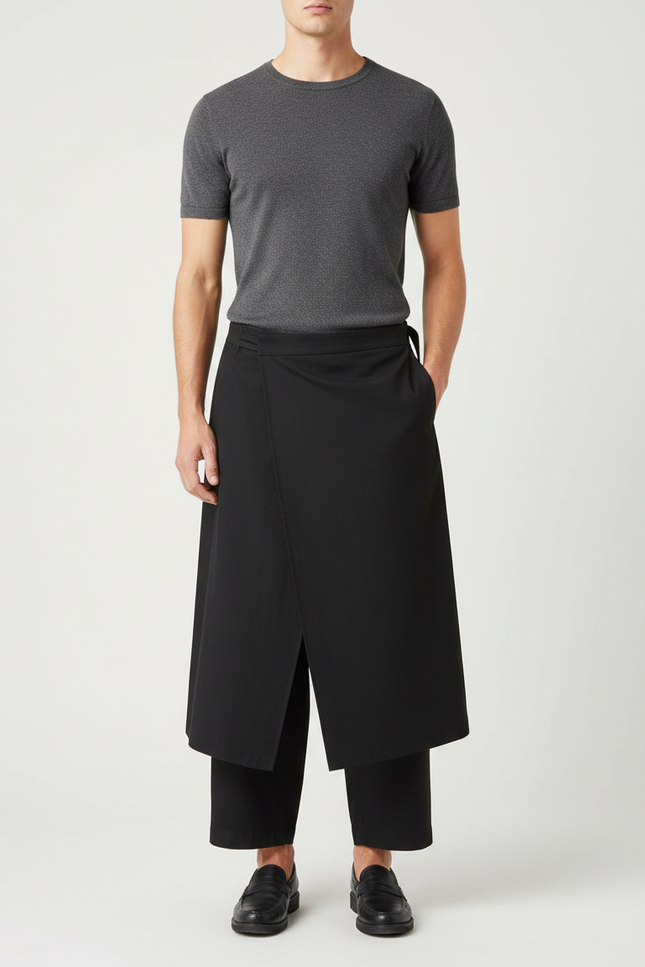 Pantalon Chinois Noir Droit Cropped Streetwear Décontracté - Polyester
