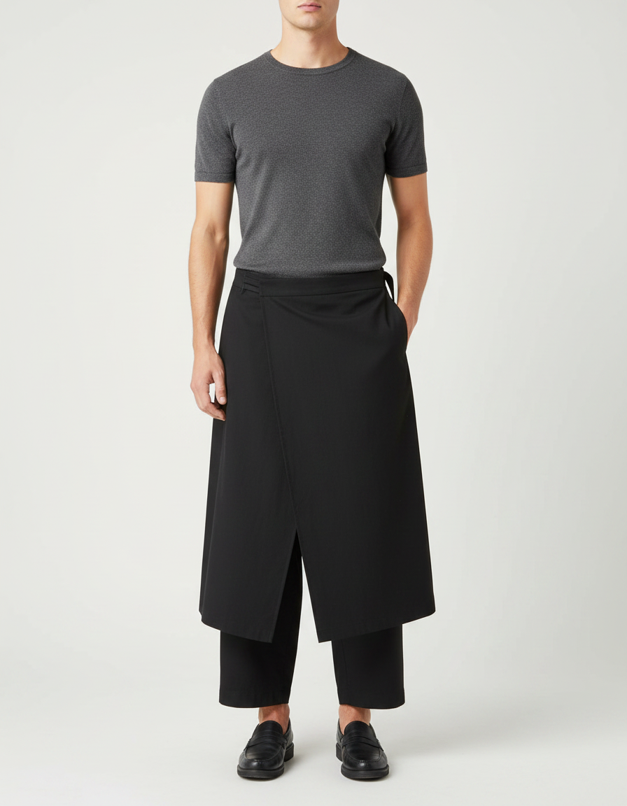 Pantalon Chinois Noir Droit Cropped Streetwear Décontracté - Polyester