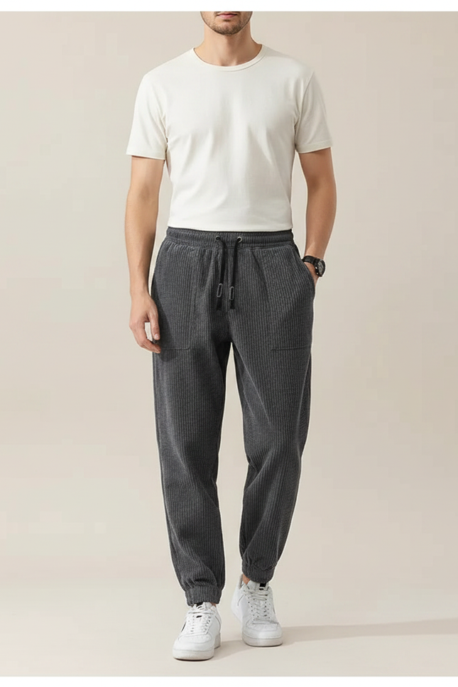 Pantalon Chinois Velours Côtelé Gris Décontracté Homme - Cordé