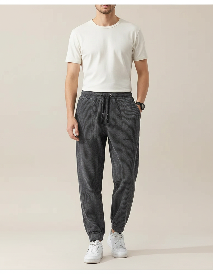 Pantalon Chinois Velours Côtelé Gris Décontracté Homme - Cordé