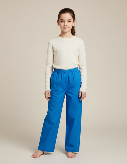 Pantalon Chinois Bleu Ample Élastiqué Fille Coton