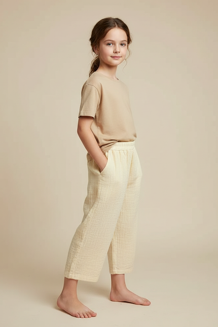 Pantalon Chinois Coton Lin Ample Écru Confortable - Beige