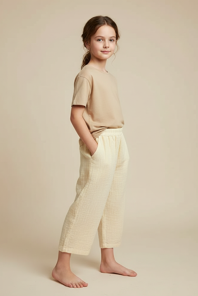 Pantalon Chinois Coton Lin Ample Écru Confortable - Beige