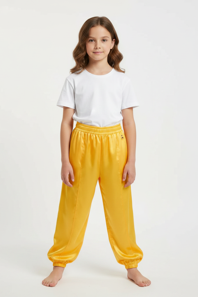 Pantalon Chinois Jaune Satiné Fluide Enfant Traditionnel