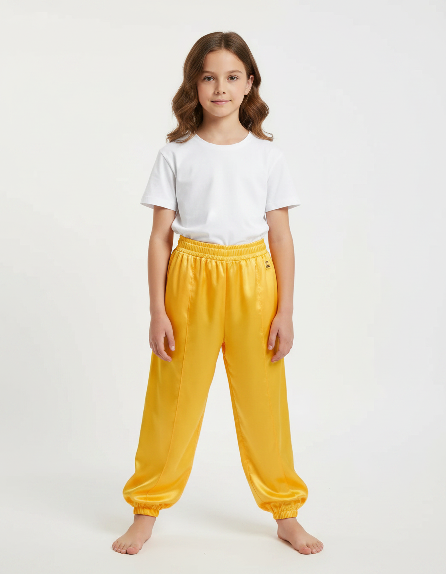 Pantalon Chinois Jaune Satiné Fluide Enfant Traditionnel