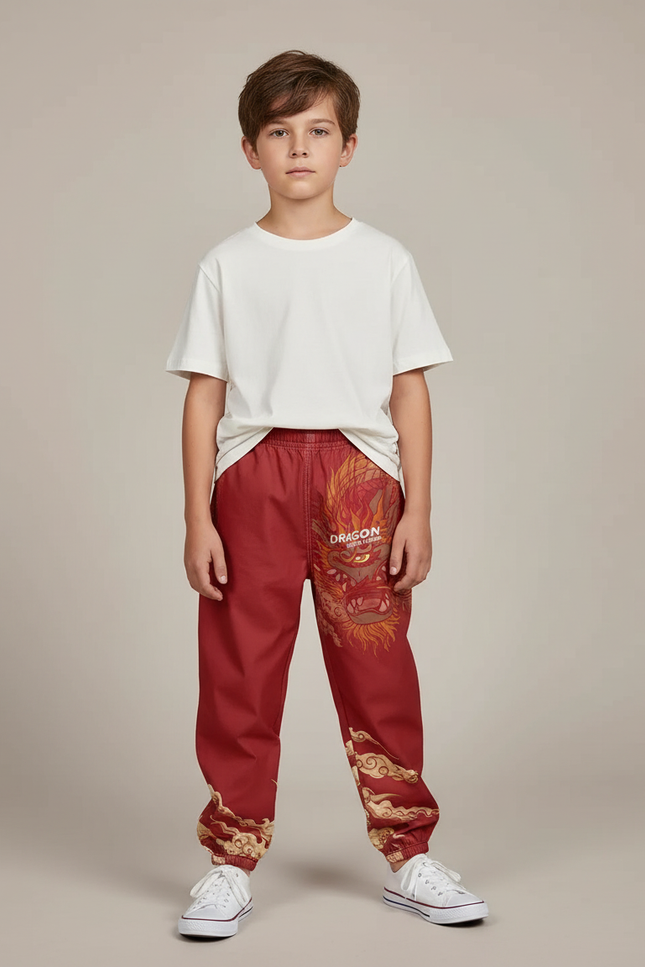 Pantalon Chinois Rouge Dragon Streetwear Garçon - Polyester