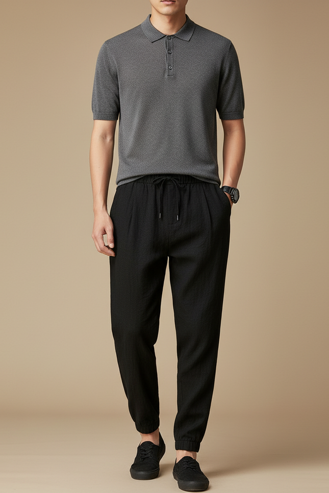 Pantalon Chinois Noir Ample Coton Décontracté Homme Léger