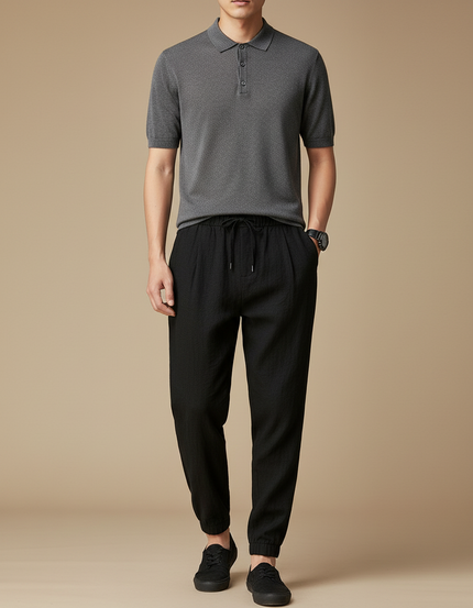Pantalon Chinois Noir Ample Coton Décontracté Homme Léger
