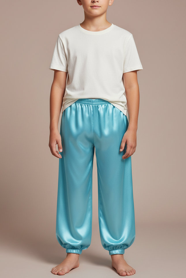 Pantalon Chinois Bleu Satiné Ample Élastique Enfant