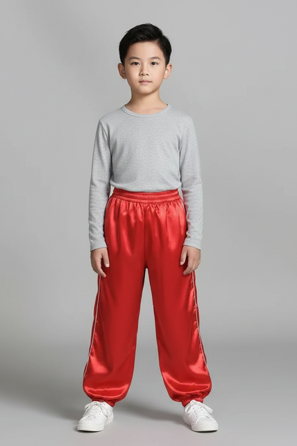 Pantalon Chinois Rouge Satin Ample Enfant Rayures