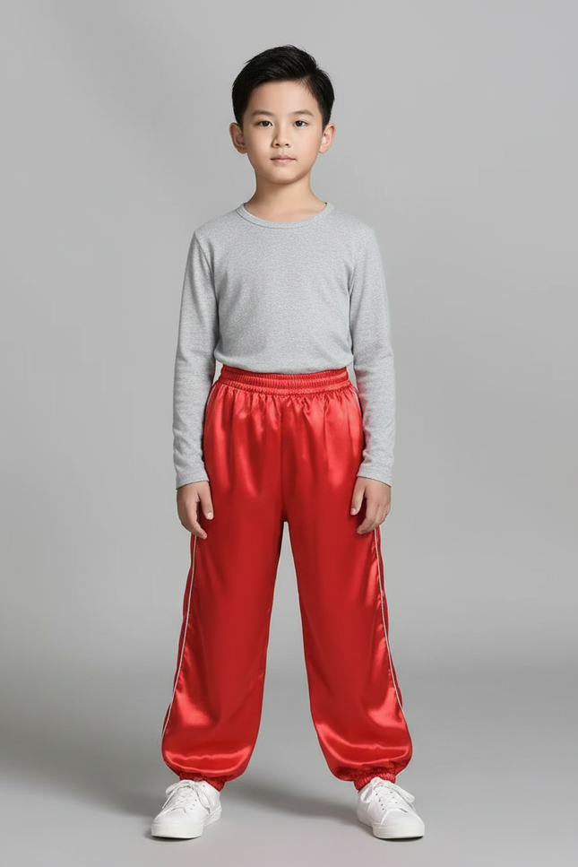 Pantalon Chinois Rouge Satin Ample Enfant Rayures