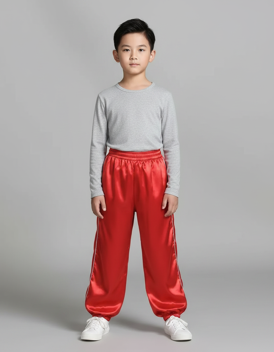 Pantalon Chinois Rouge Satin Ample Enfant Rayures