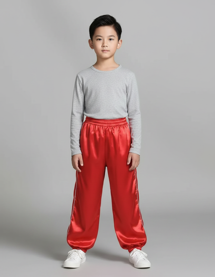 Pantalon Chinois Rouge Satin Ample Enfant Rayures