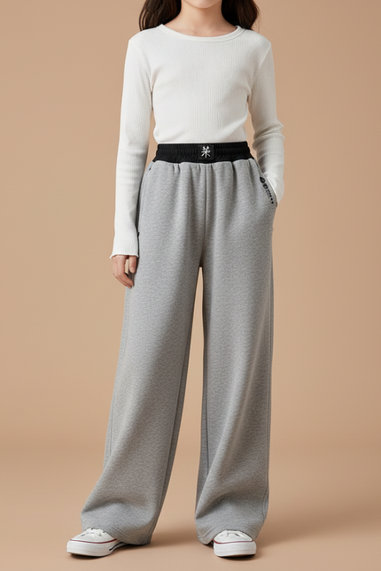 Pantalon Chinois Gris Ample Coton Décontracté Enfant - Molleton