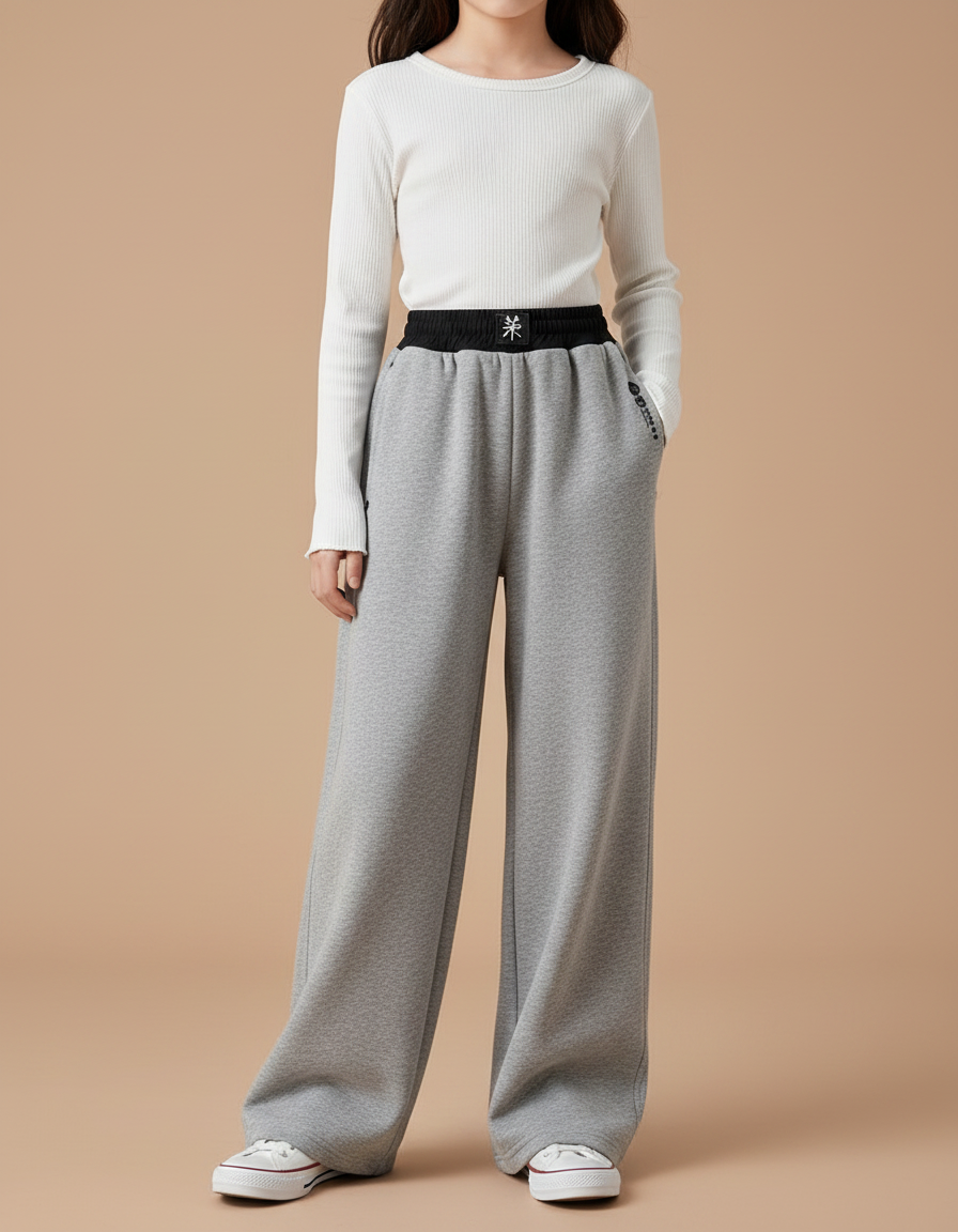 Pantalon Chinois Gris Ample Coton Décontracté Enfant - Molleton