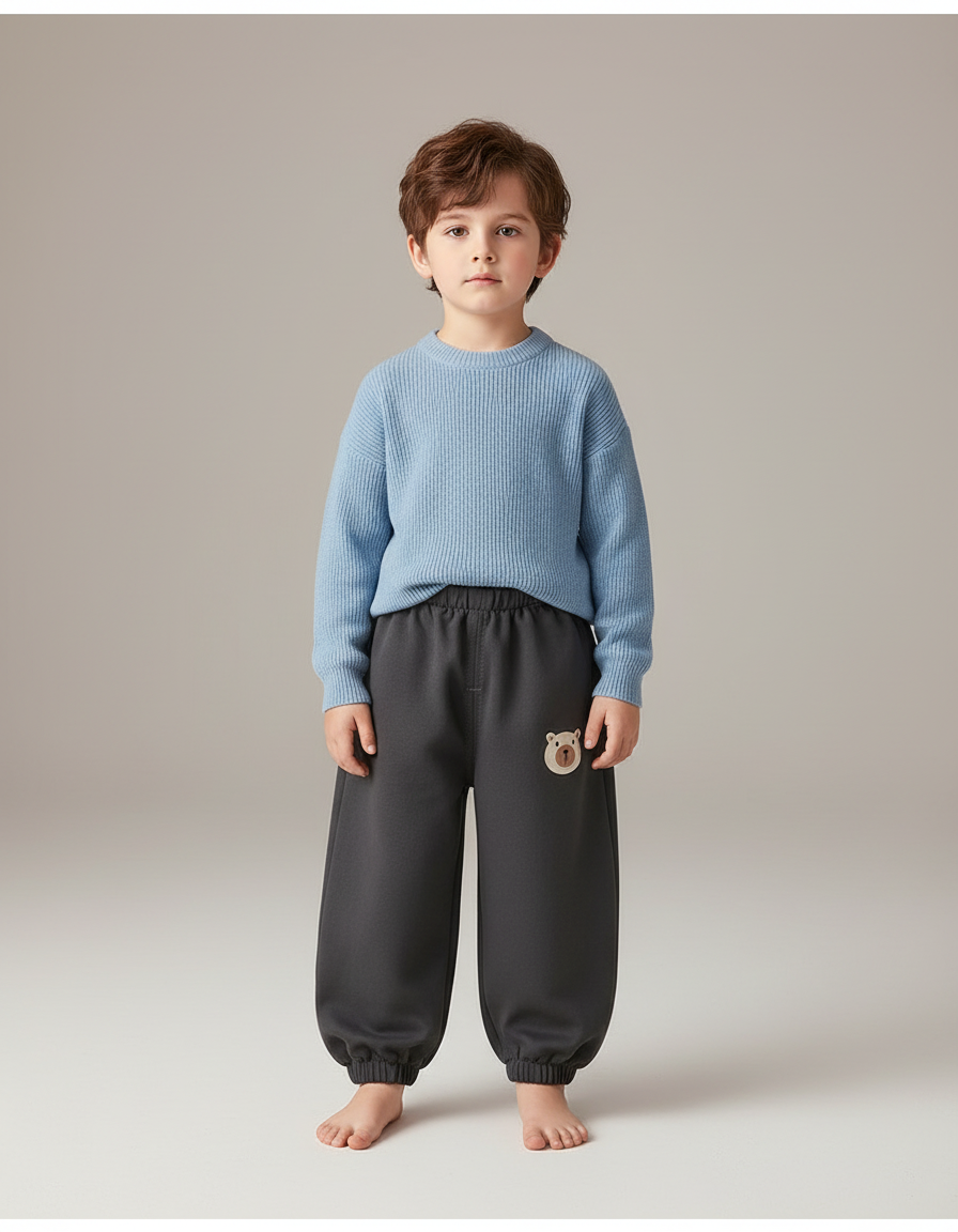 Pantalon Chinois Gris Ample Ourlets Élastiques Ours Enfant - Molleton
