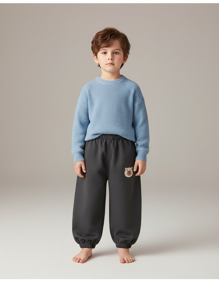 Pantalon Chinois Gris Ample Ourlets Élastiques Ours Enfant - Molleton